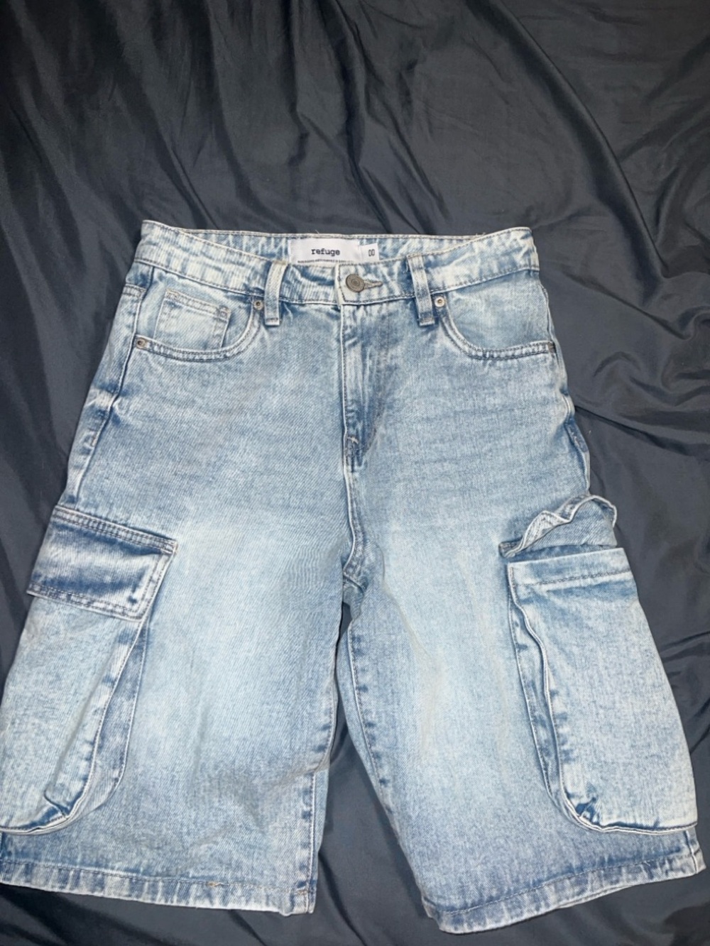 refuge Light Blue Denim Cargo Shorts with Patch Pockets
